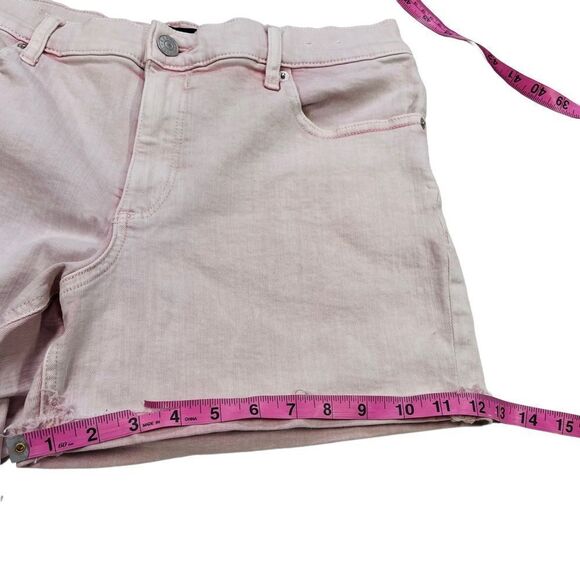 Express Pink Midi Mid Rise Raw Hem Denim Shorts - Size 12 - Picture 10 of 11